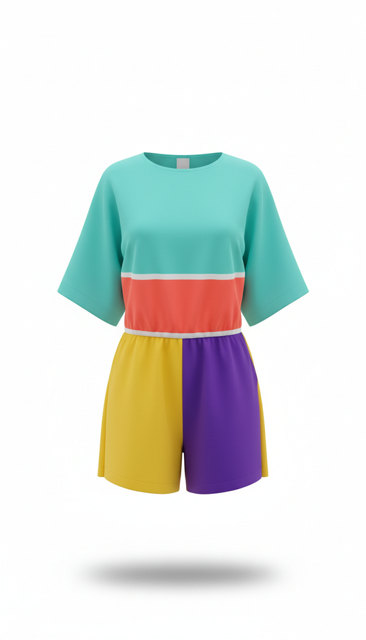 Aqua pop colorblock romper