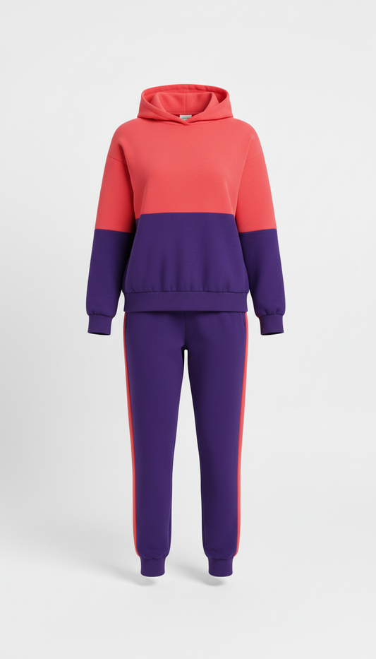 Coral red and electric violet jogger set